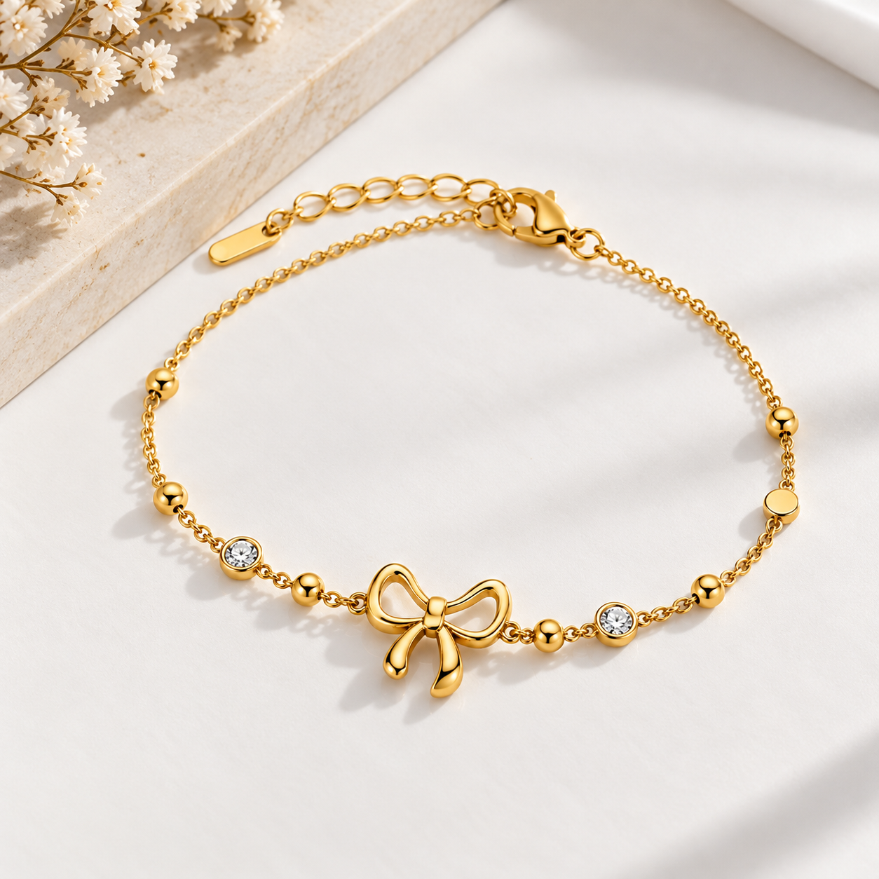 Golden Bow Charm Chain Bracelet