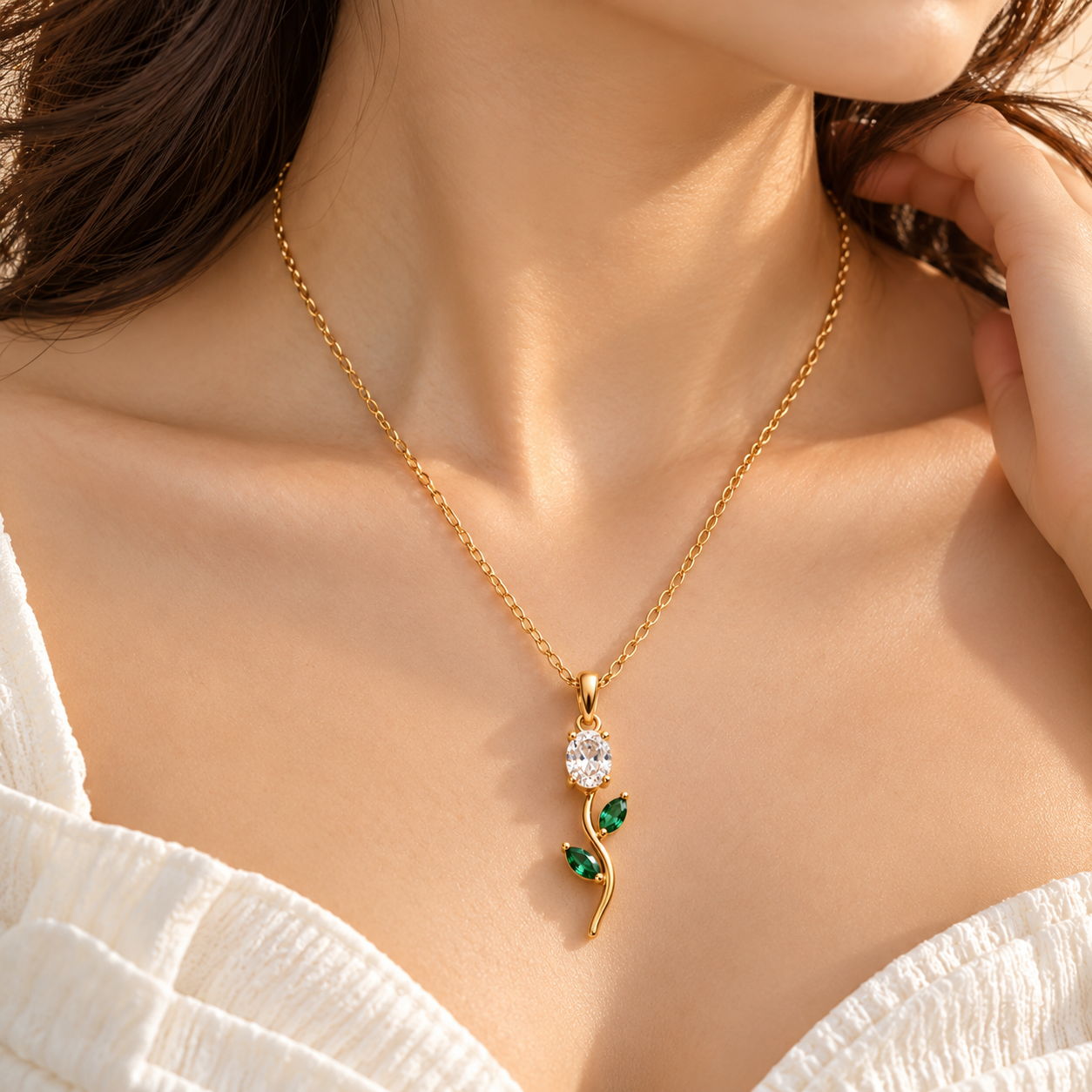 Emerald Vine Gold-Tone Pendant Necklace