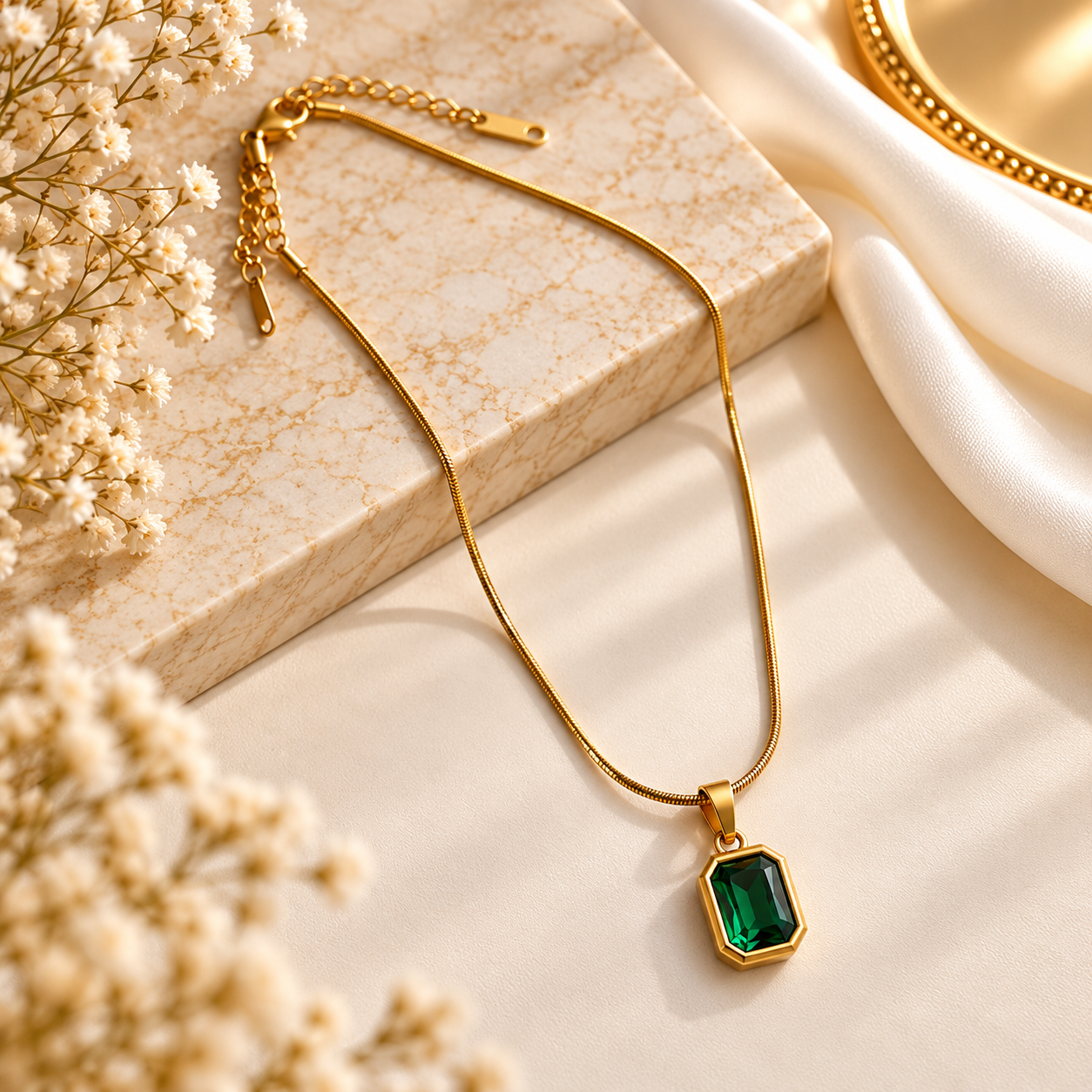 Emerald Green Stone Gold Chain Pendant
