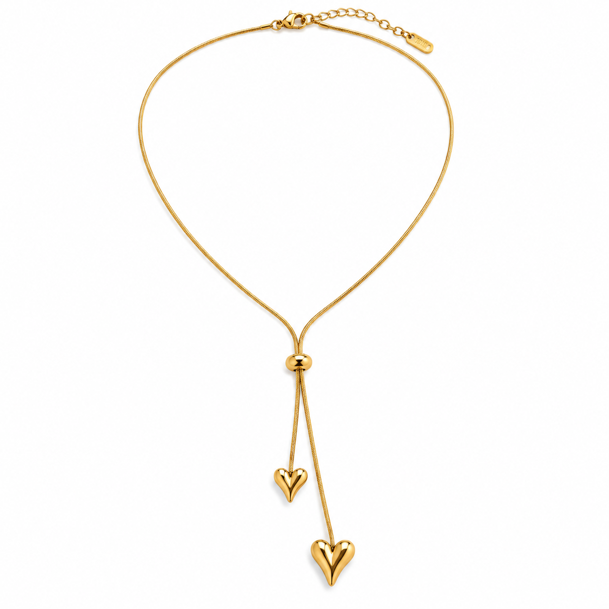 Golden Double Heart Lariat Chain Pendant