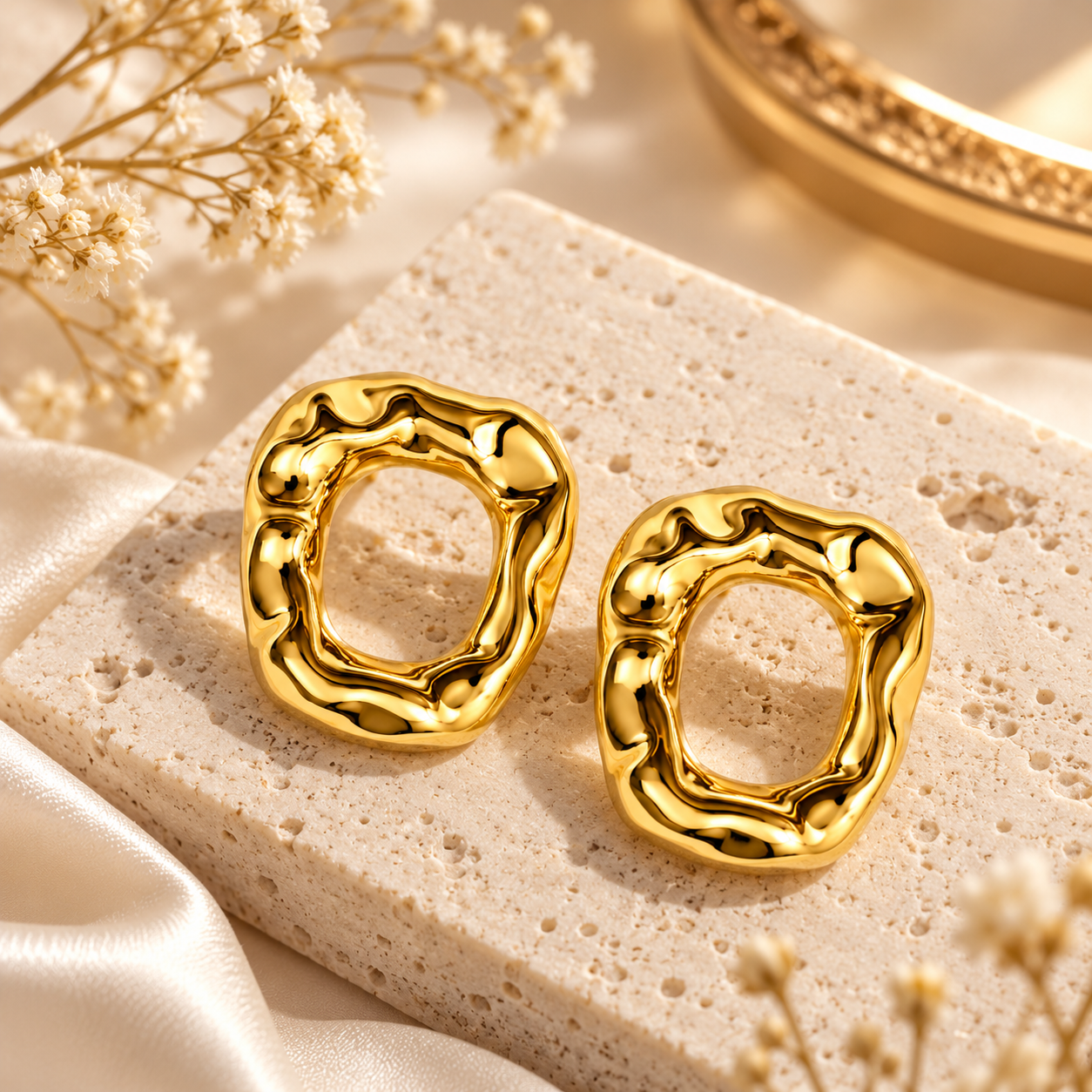 18K Gold PVD Plated Organic Sculpted Hoop Earrings