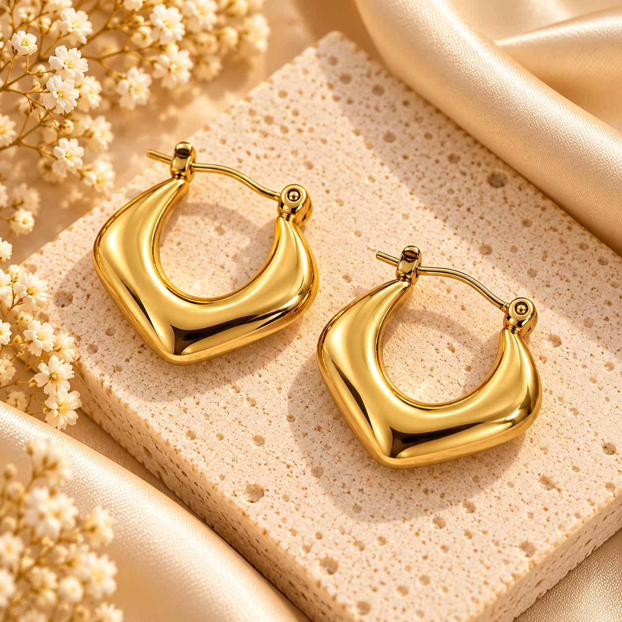 18K Gold PVD Sculpted Geometric Hoop Earrings