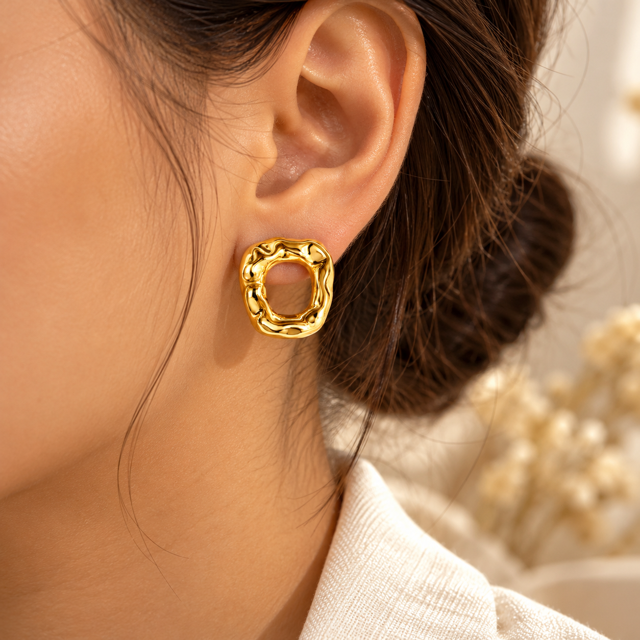 18K Gold PVD Plated Organic Sculpted Hoop Earrings