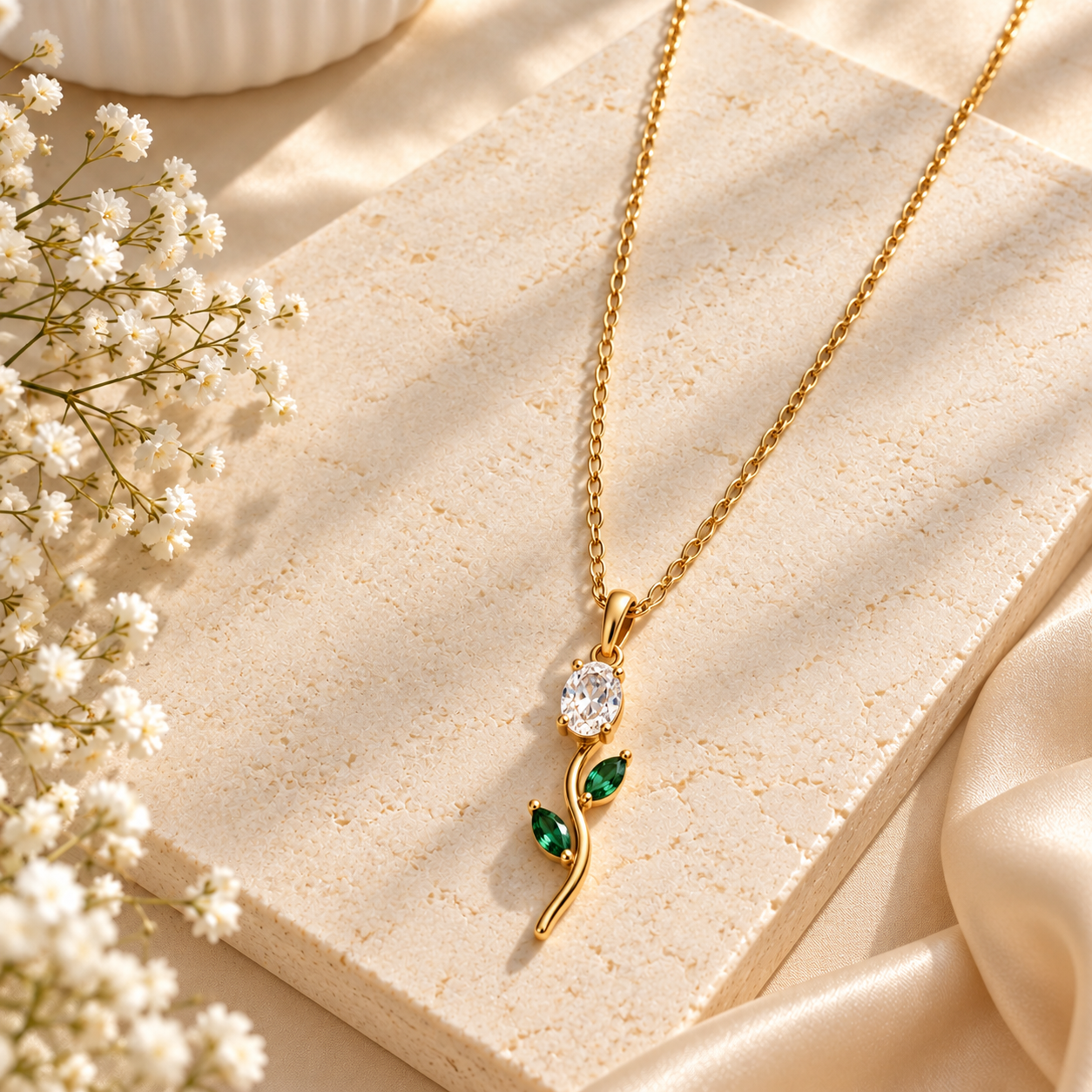 Emerald Vine Gold-Tone Pendant Necklace