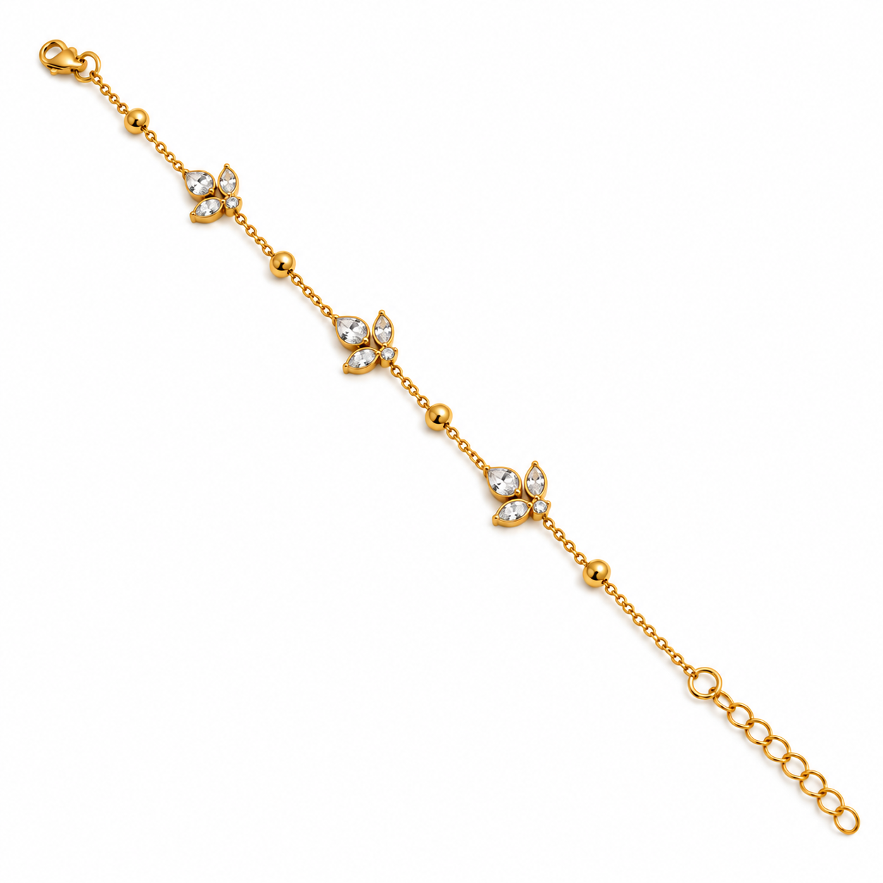 Golden Floral Crystal Chain Bracelet