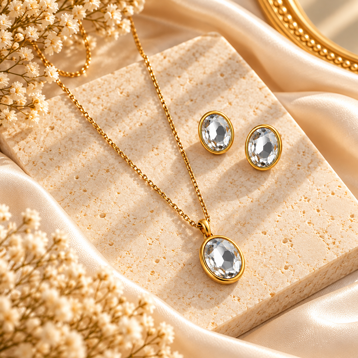 Celeste Triple Crystal Gold Necklace