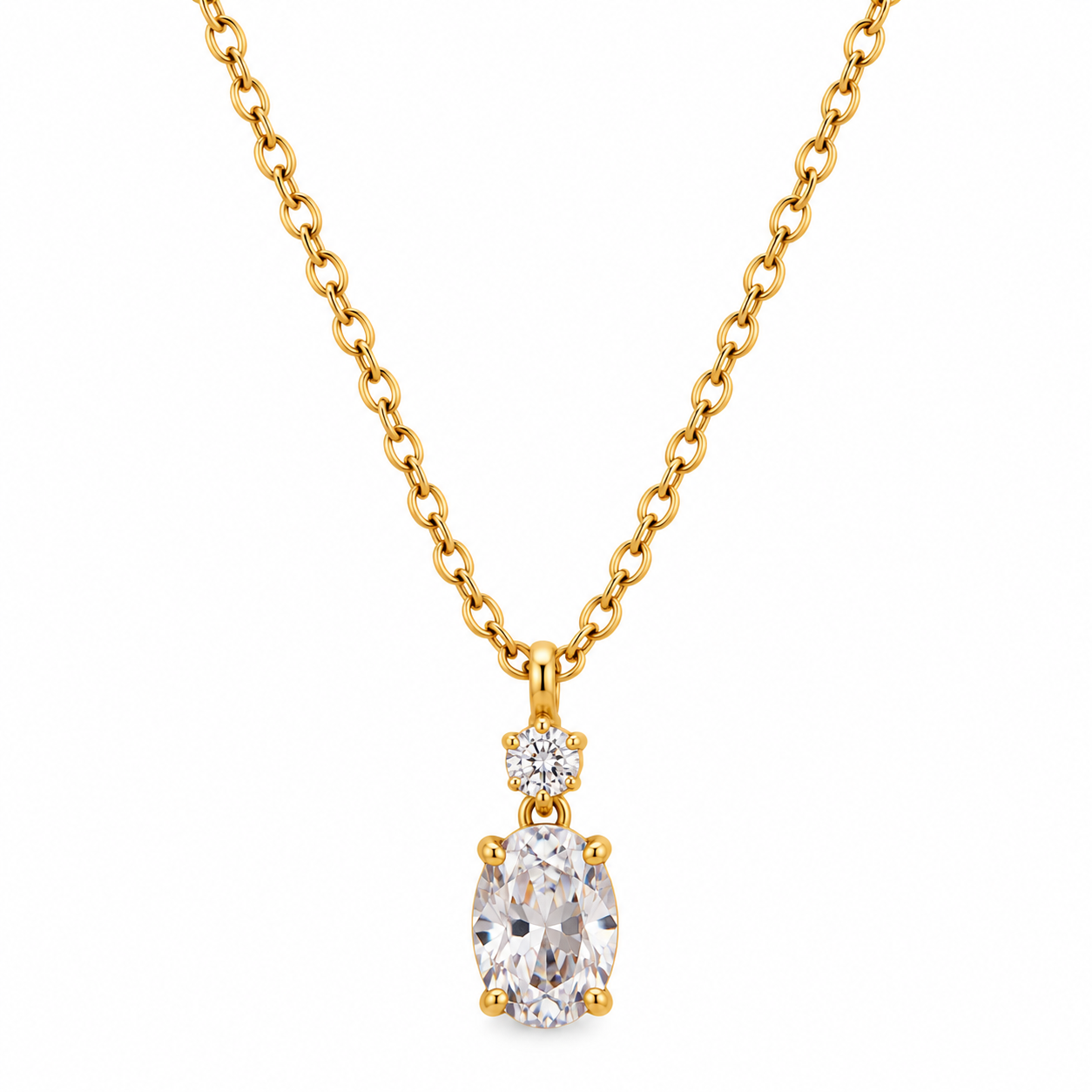 Golden Oval Crystal Drop Necklace