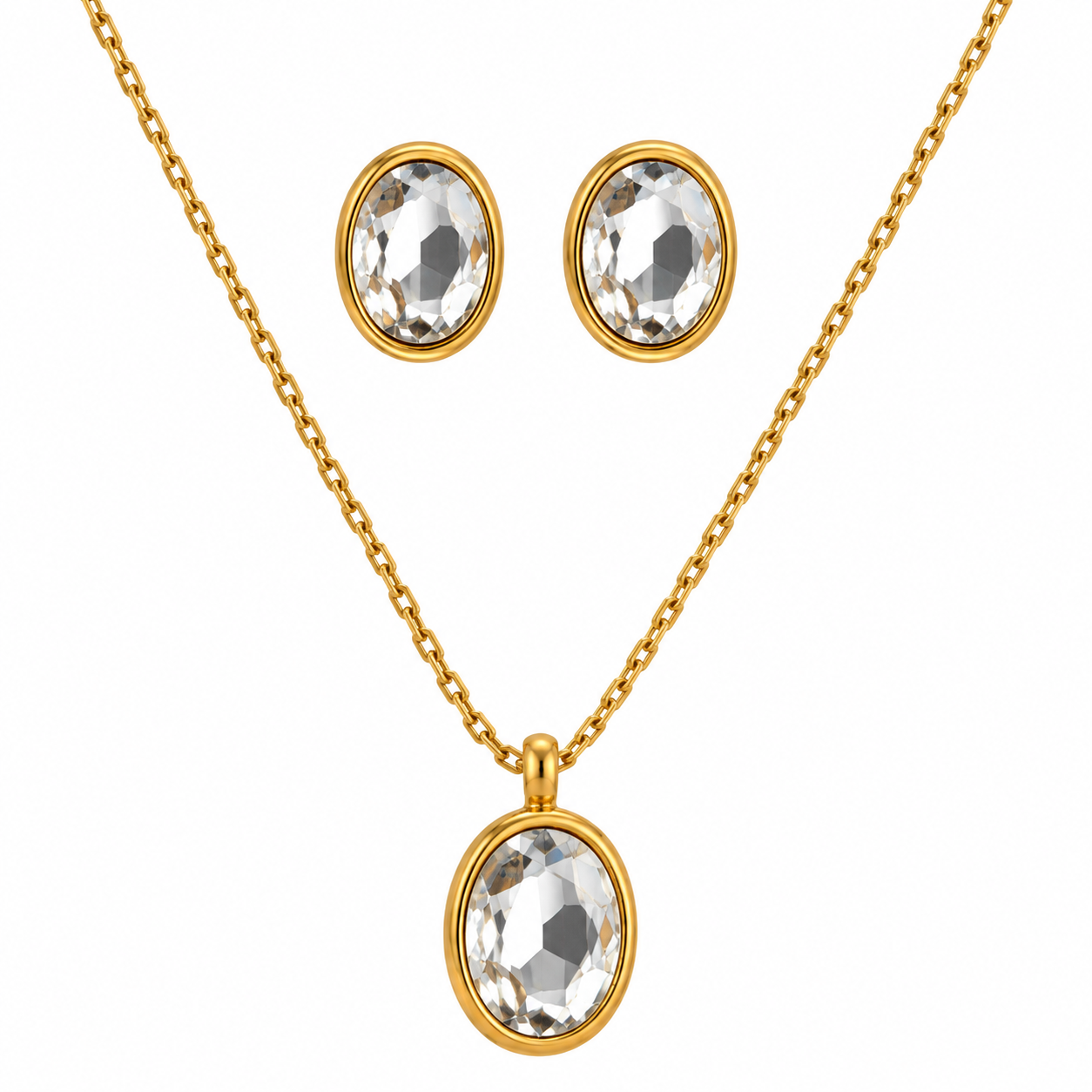 Celeste Triple Crystal Gold Necklace