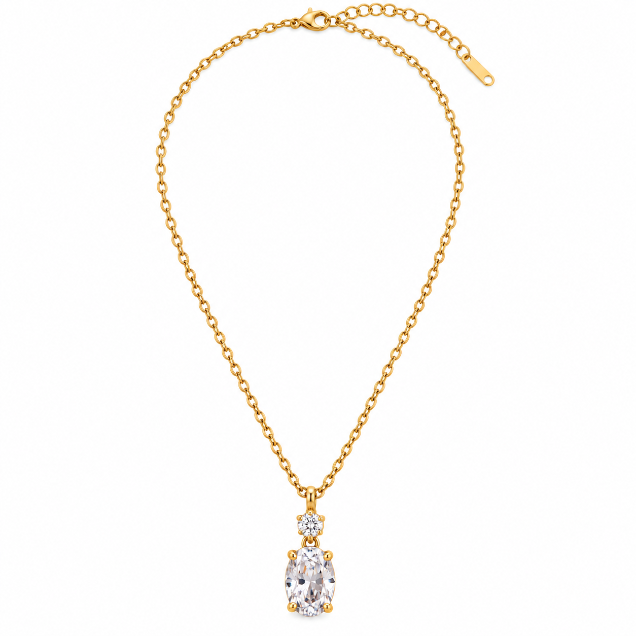 Golden Oval Crystal Drop Necklace