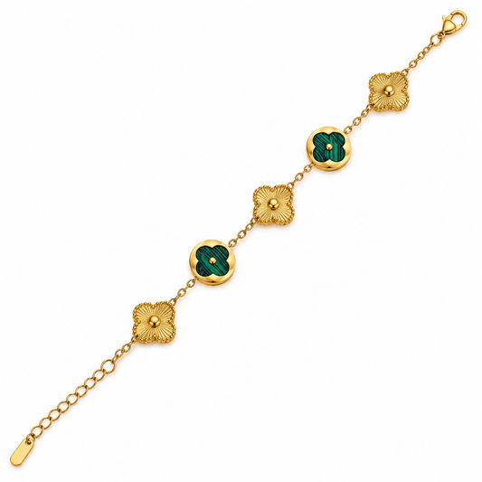 Gold-Tone Green Clover & Floral Charm Bracelet