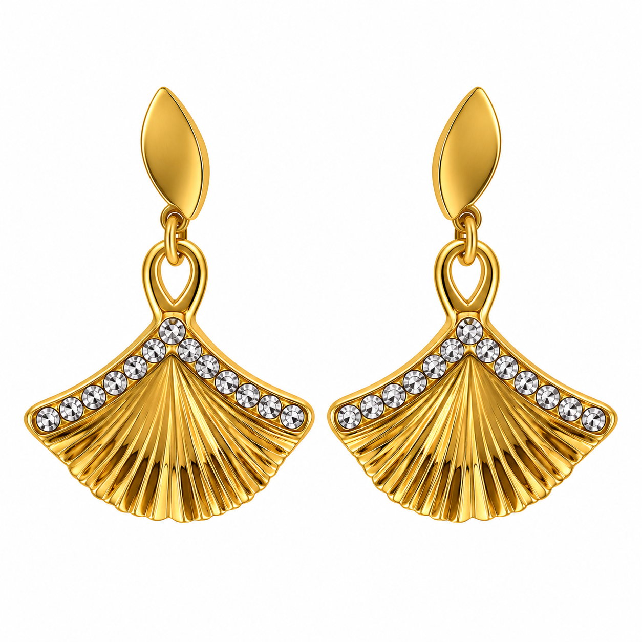 Golden Fan Crystal Drop Earrings
