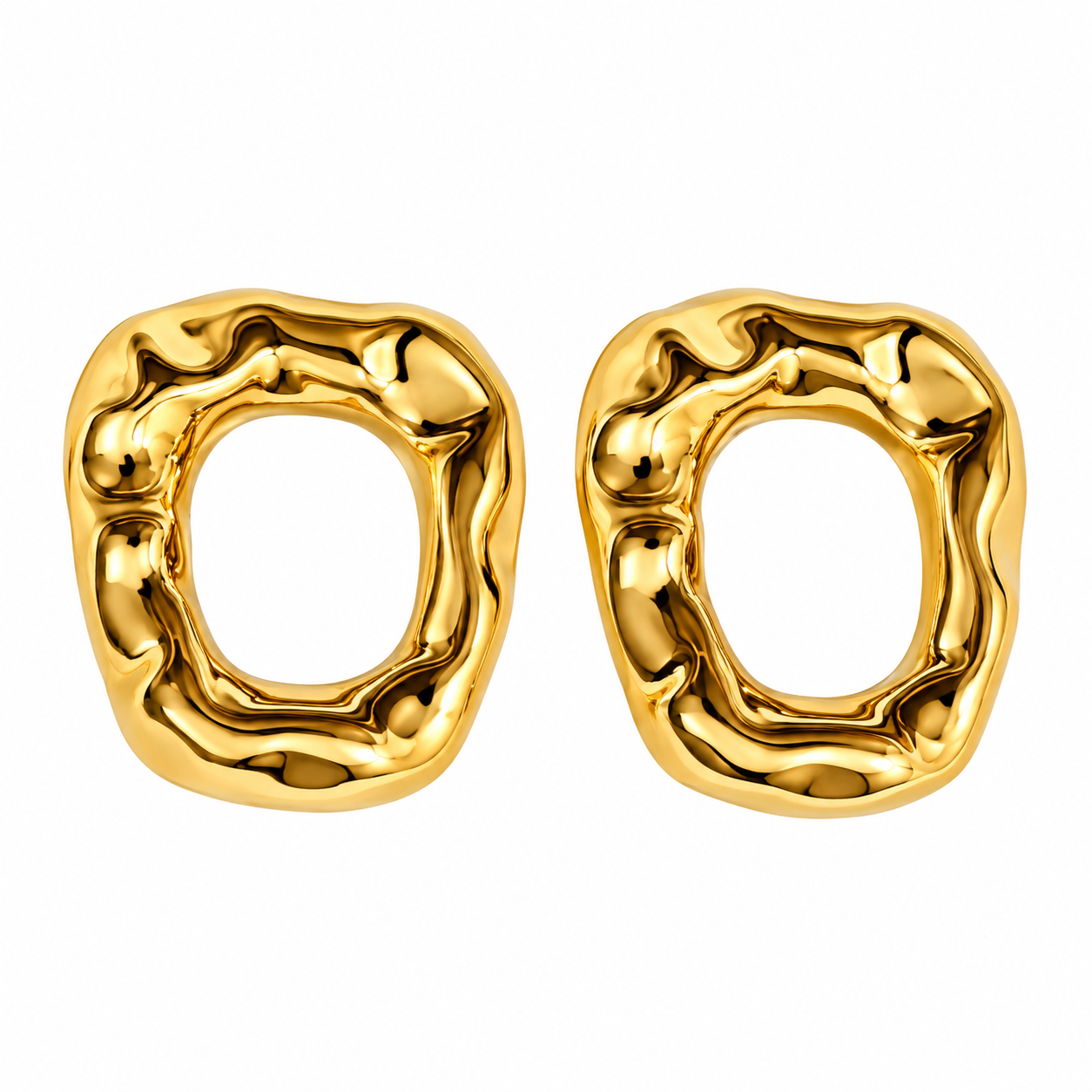 18K Gold PVD Plated Organic Sculpted Hoop Earrings