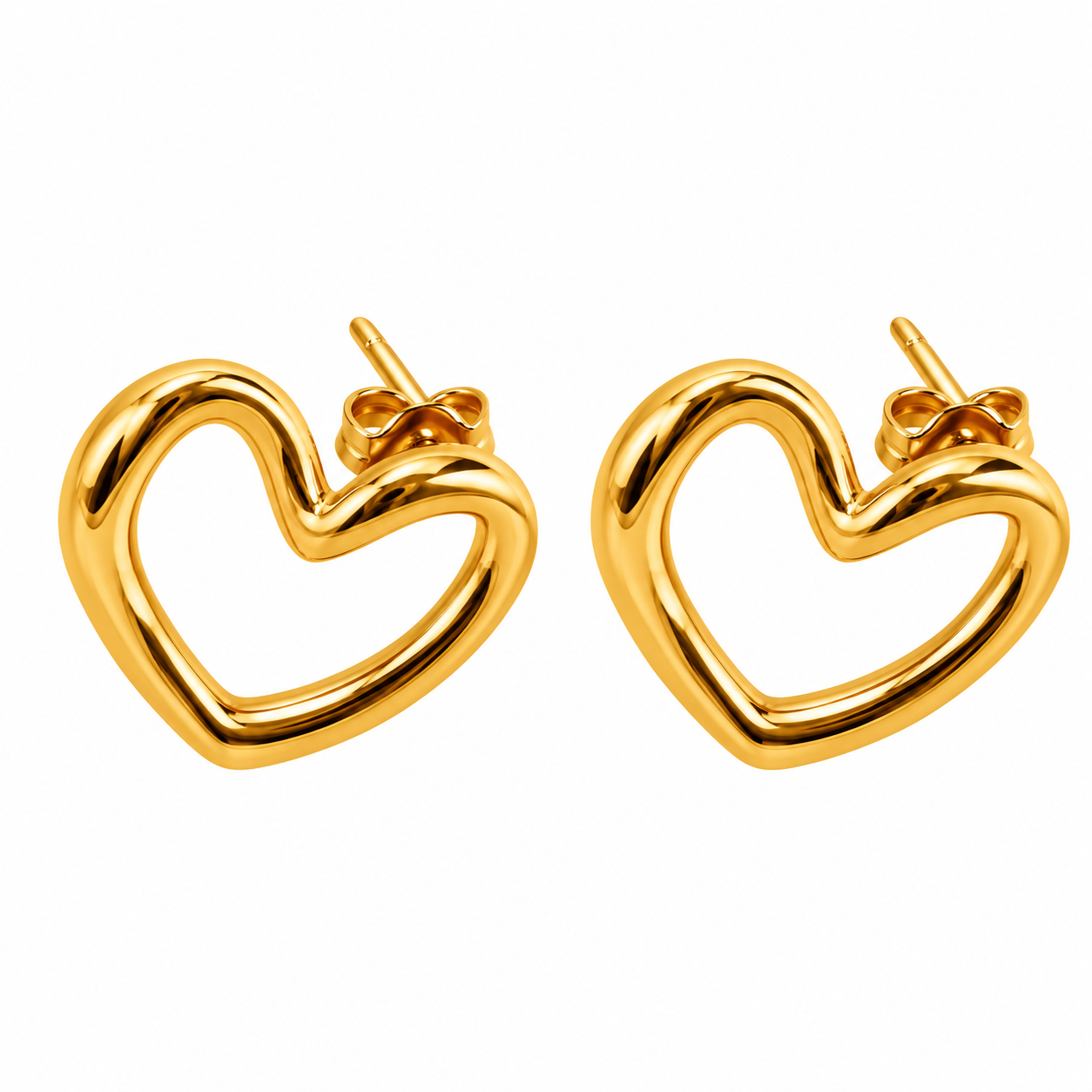 Golden Open Heart Stud Earrings