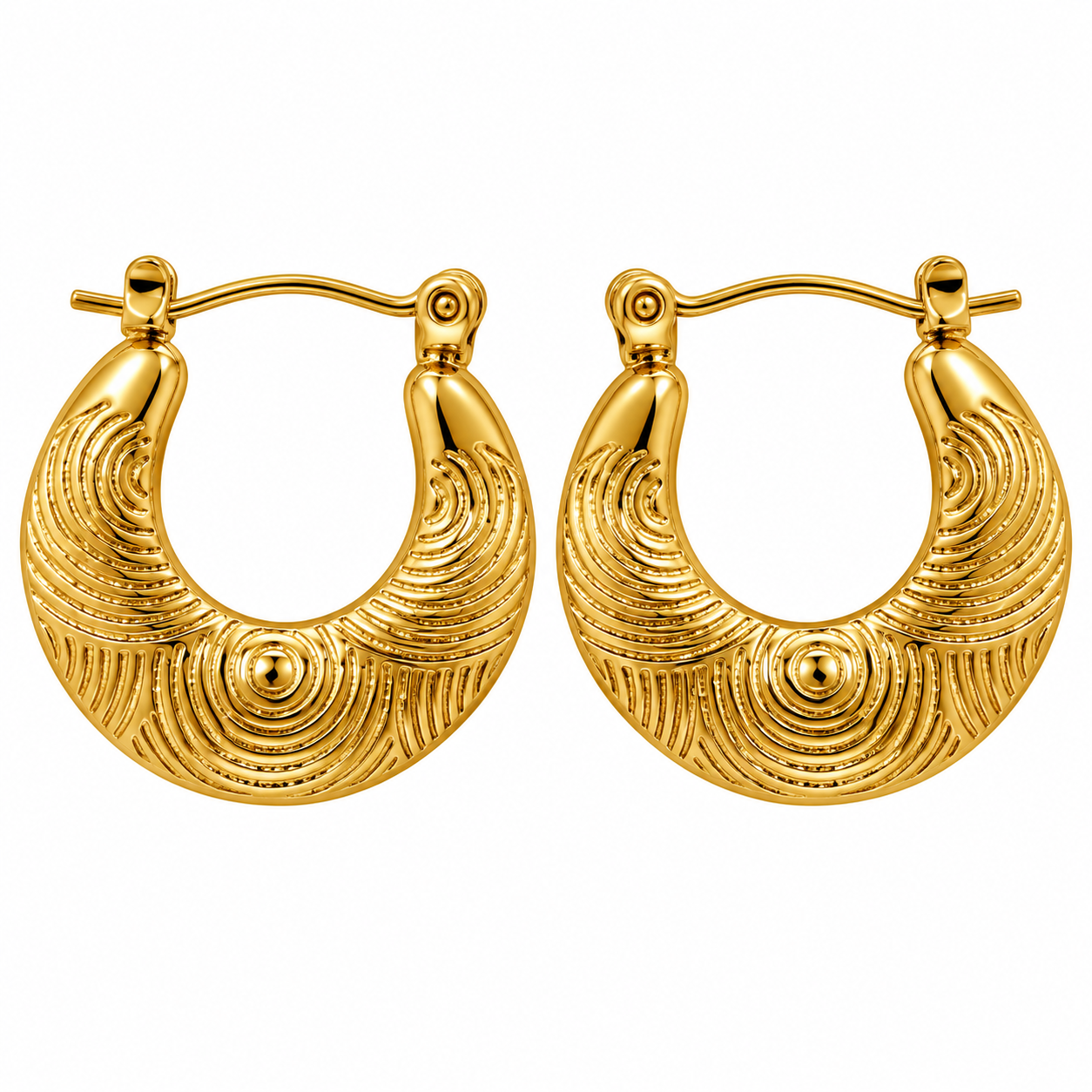 Golden Ripple Crescent Hoop Earrings